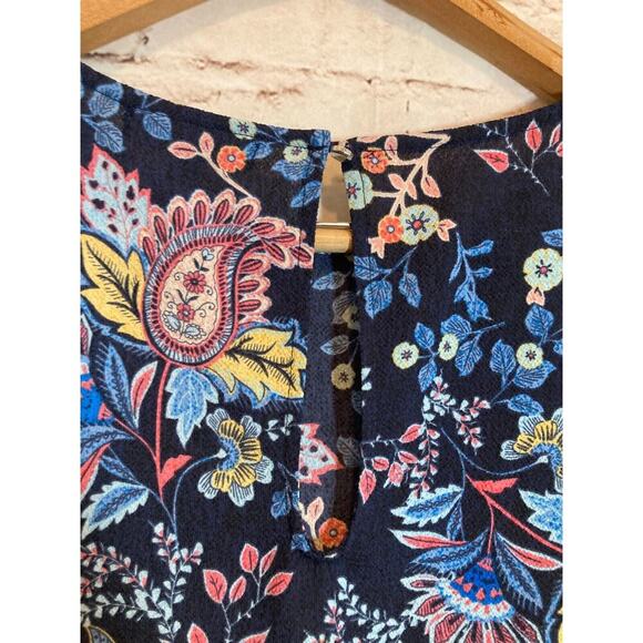 Rachel Roy Label Top Womens Large Navy Blue Floral Flutter Ruffle Sleeves Career - Picture 14 of 15